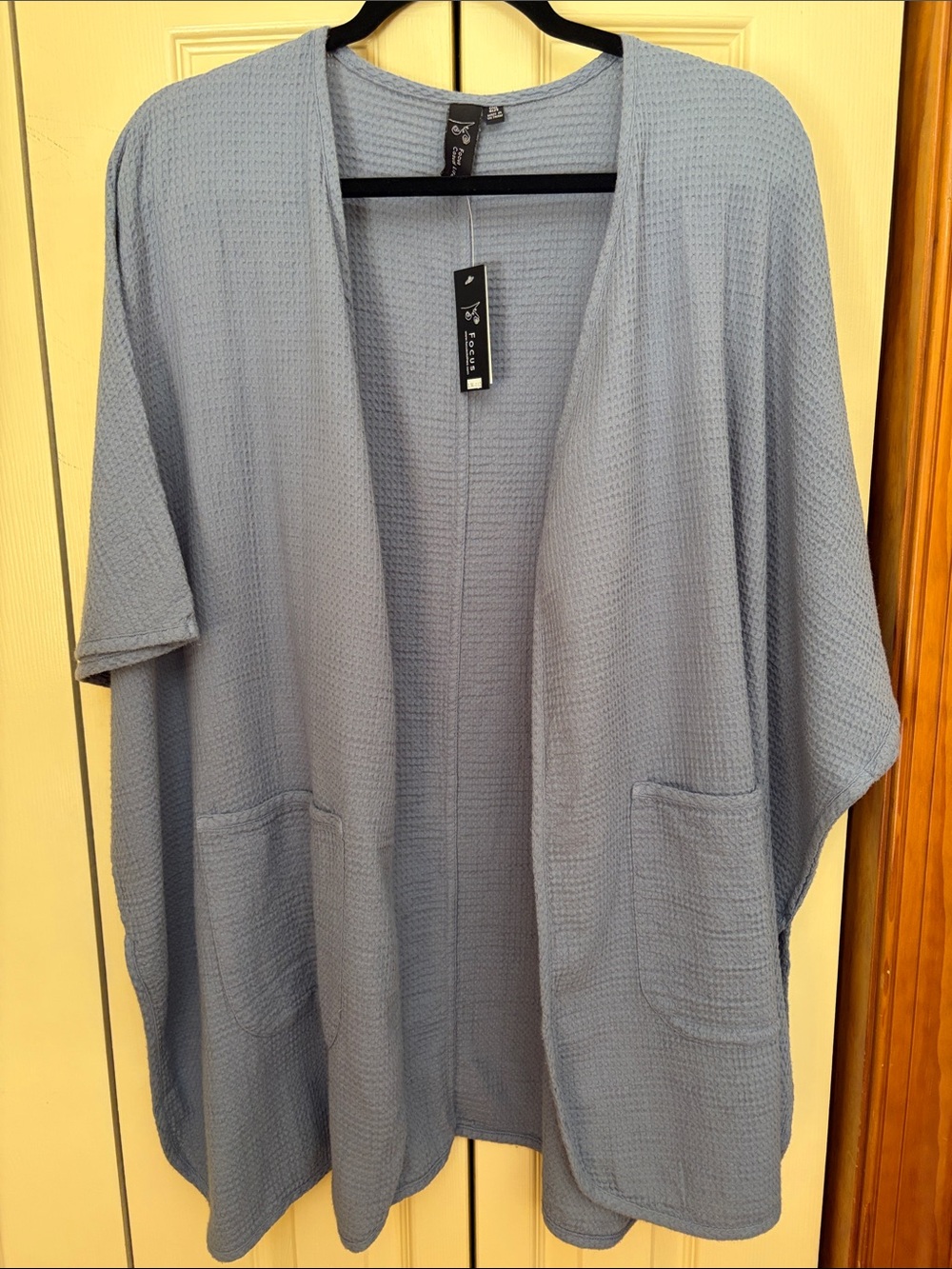 Women’s Light Blue Open-Front Waffle Knit Shirt